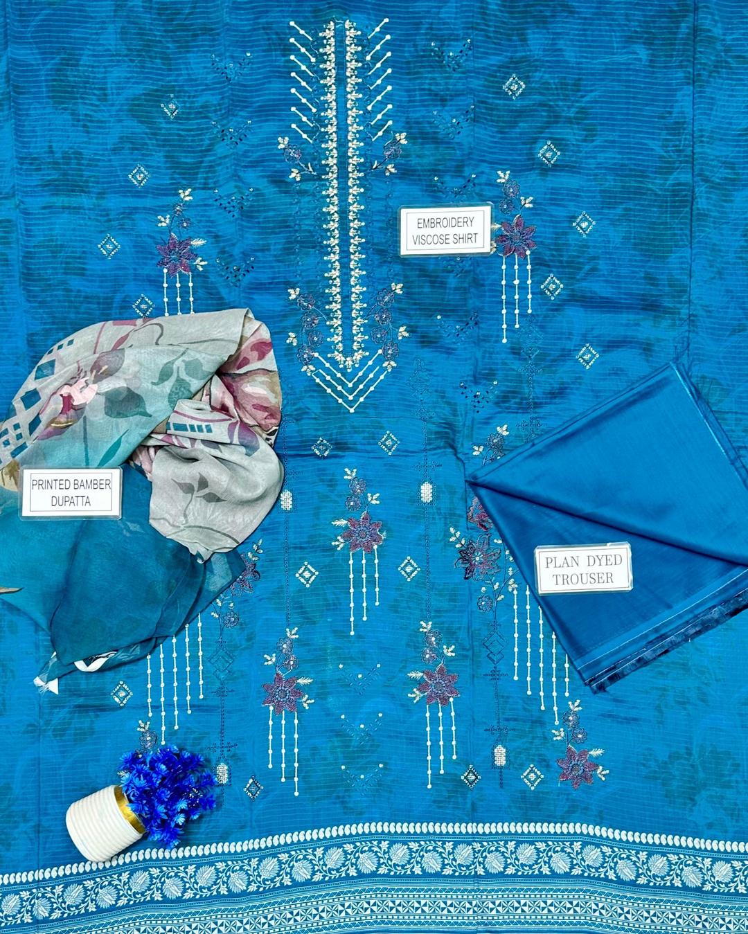 3 Pcs Women's Unstitched Embroidered Suit