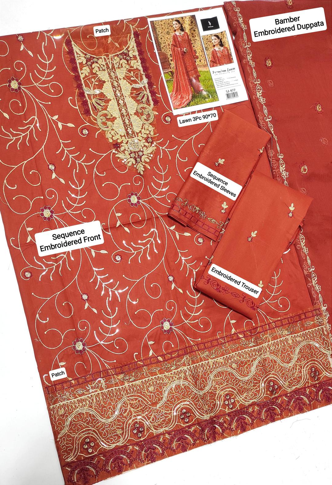 3 Pcs Women's Unstitched Sequins Embroidered Suit