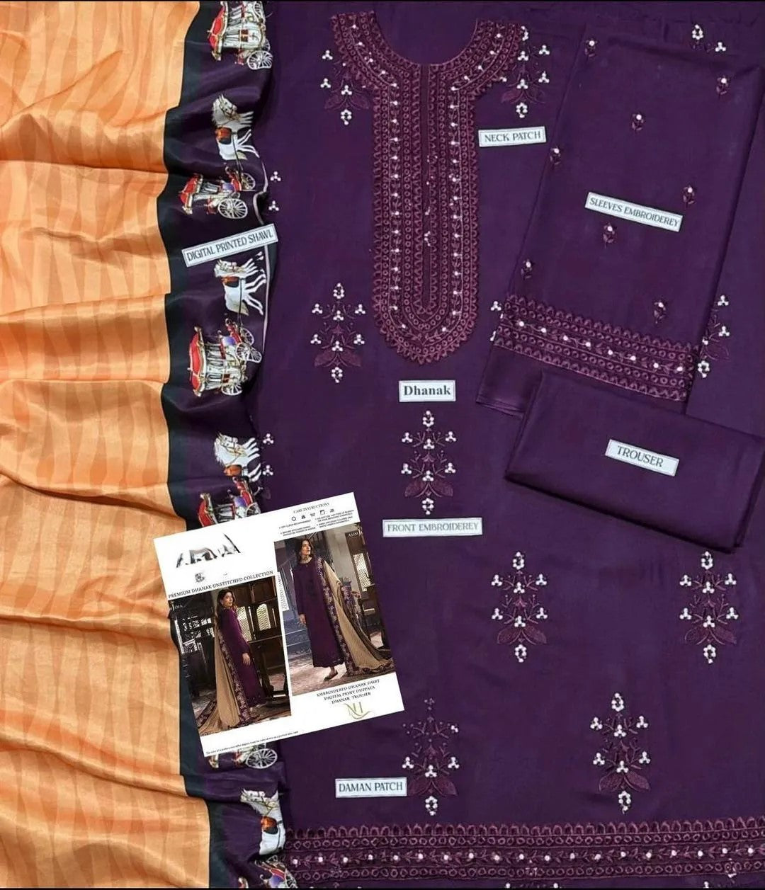 3 Pcs Women's Unstitched Embroidered Suit