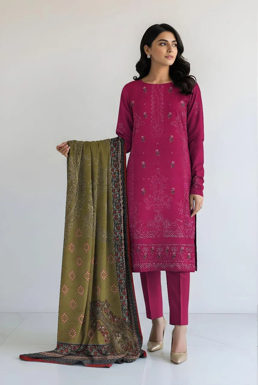 3 Pcs Women's Unstitched Plain Suit