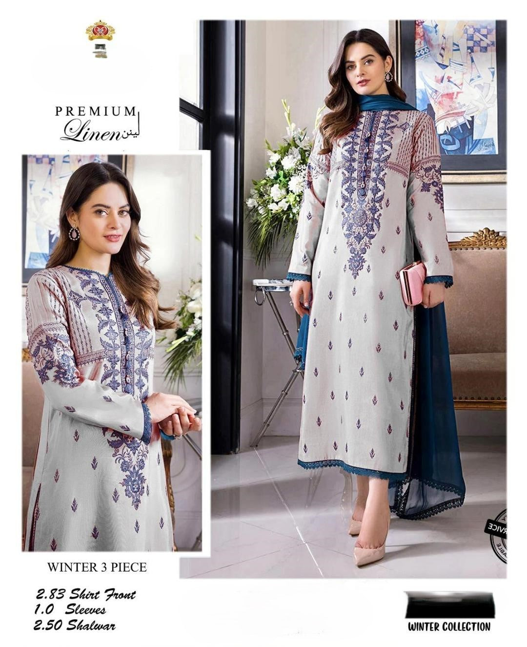 3 Pcs Women's Unstitched Embroidered Suit