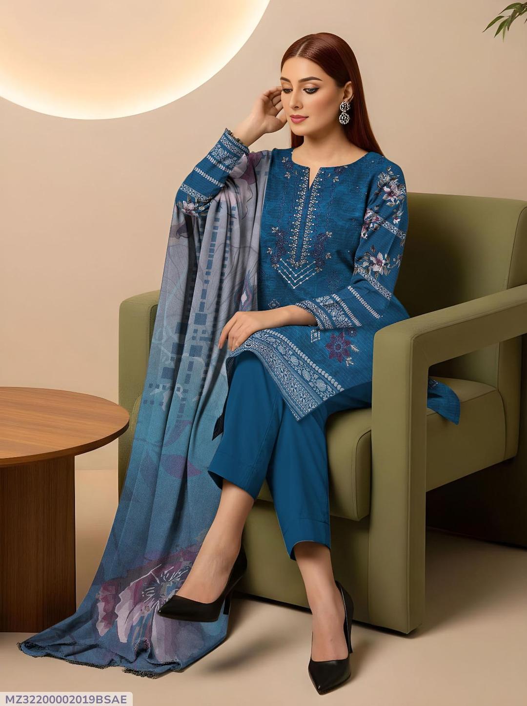 3 Pcs Women's Unstitched Embroidered Suit