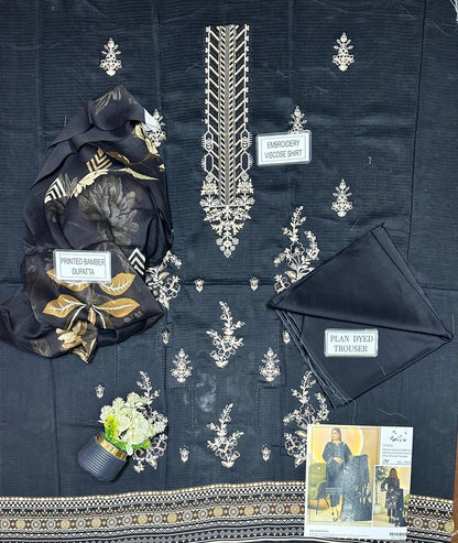 3 Pcs Women's Unstitched Embroidered Suit