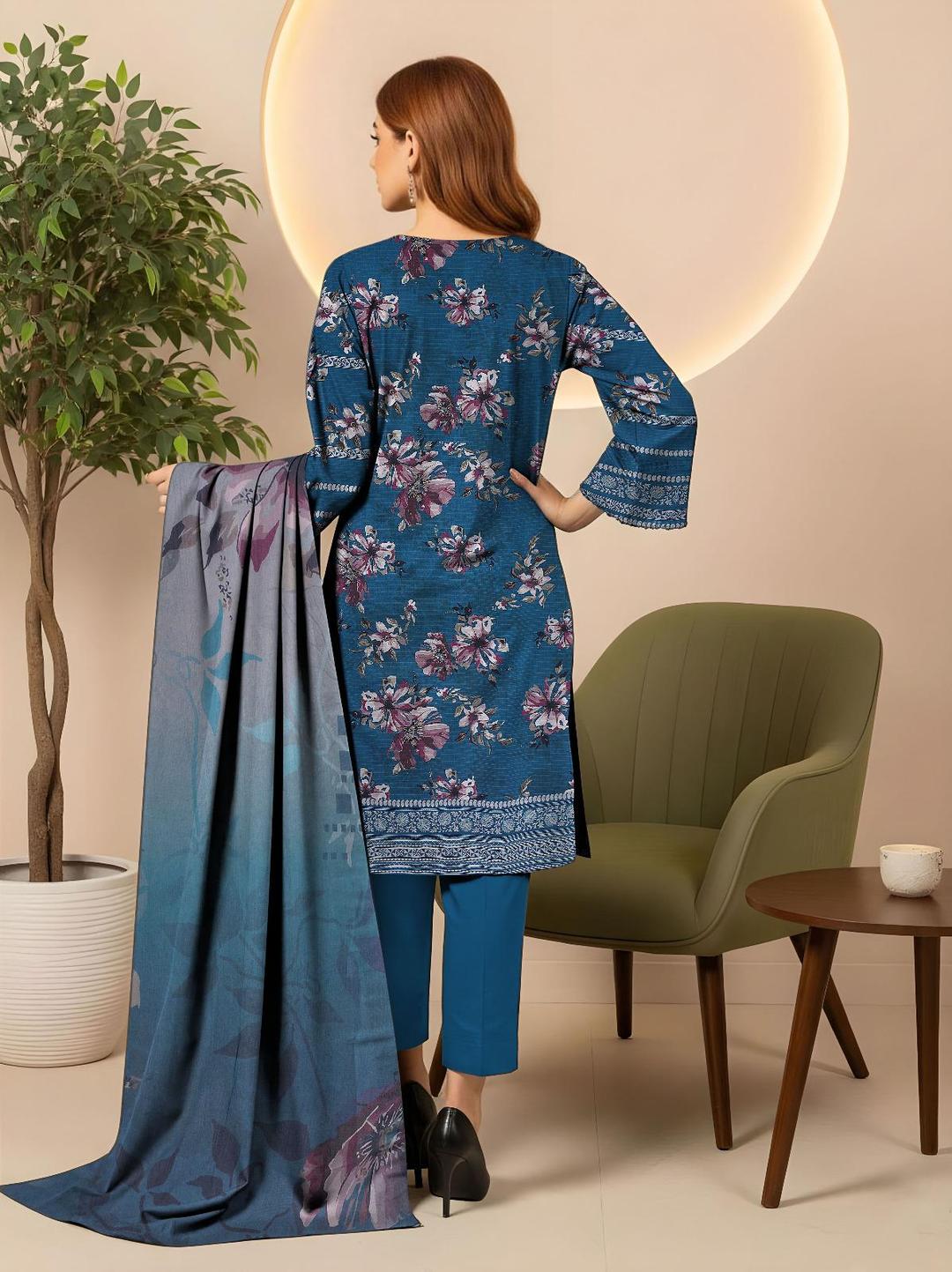 3 Pcs Women's Unstitched Embroidered Suit