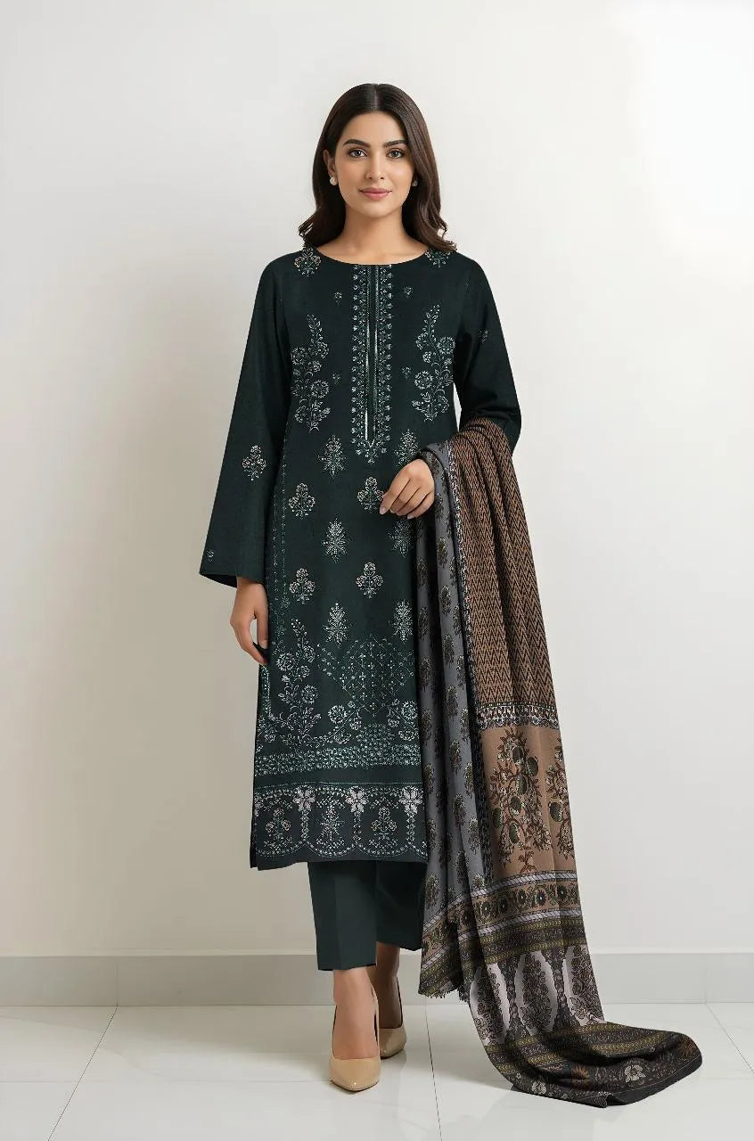 3 Pcs Women's Unstitched Plain Suit