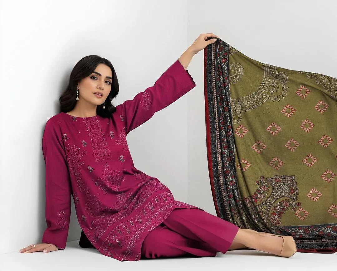 3 Pcs Women's Unstitched Plain Suit