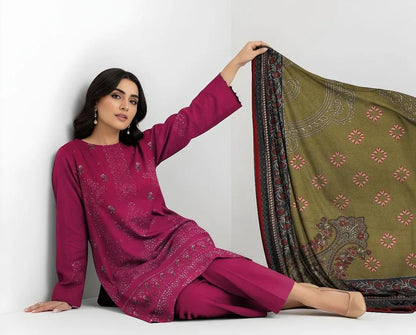 3 Pcs Women's Unstitched Plain Suit