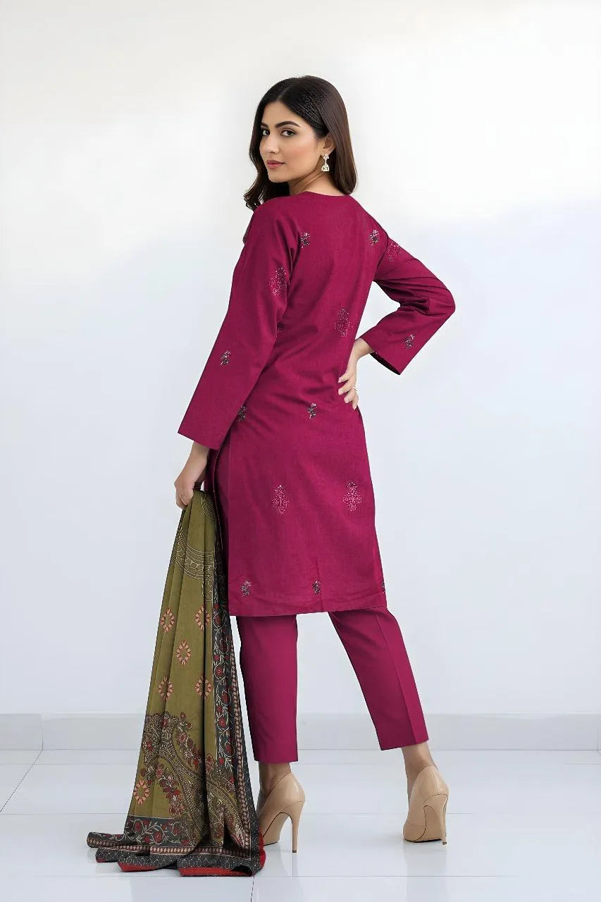 3 Pcs Women's Unstitched Plain Suit