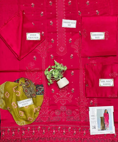 3 Pcs Women's Unstitched Plain Suit