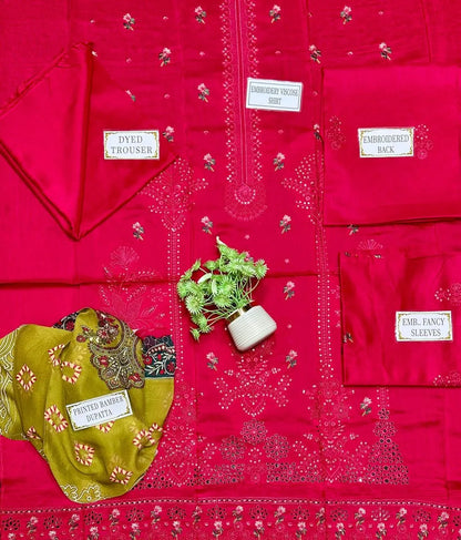 3 Pcs Women's Unstitched Plain Suit