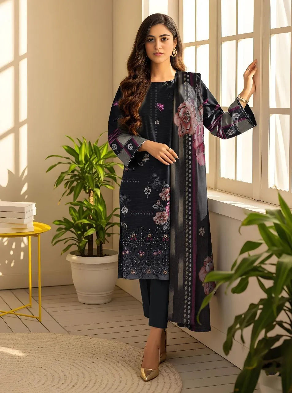 3 Pcs Women's Unstitched Printed Suit