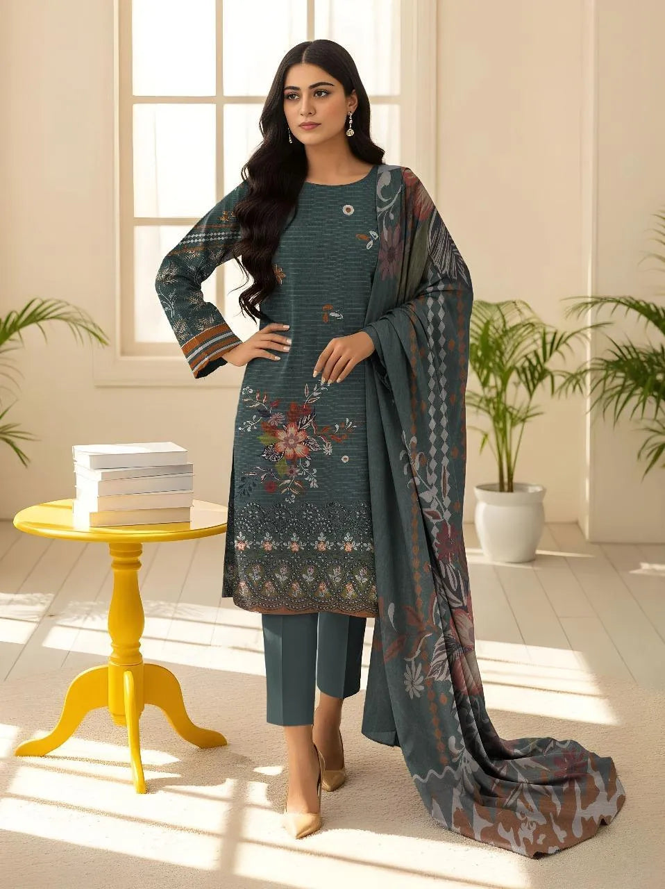 3 Pcs Women's Unstitched Printed Suit