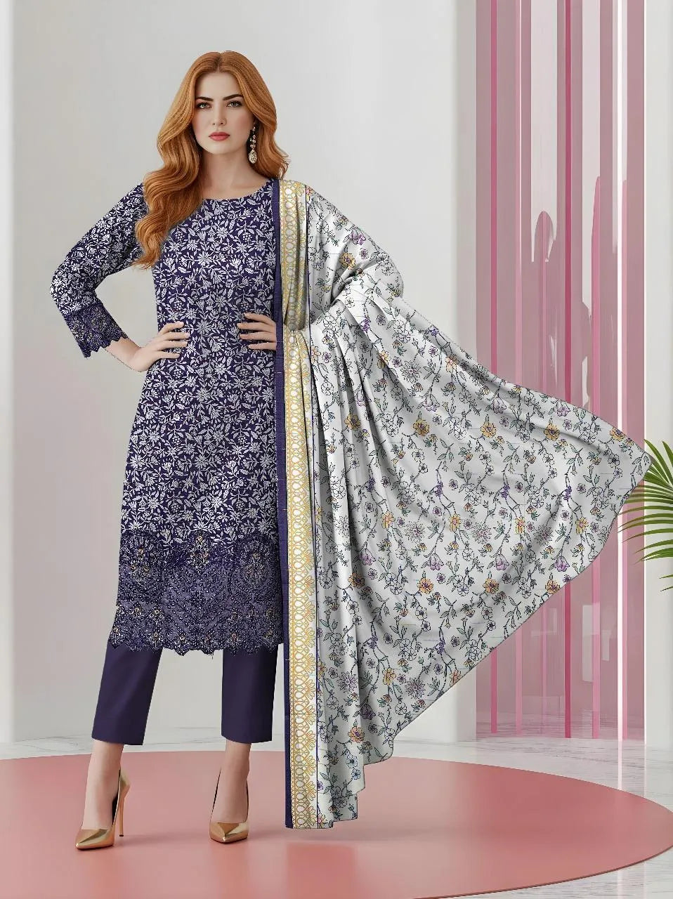 3 Pcs Women's Unstitched Printed Suit