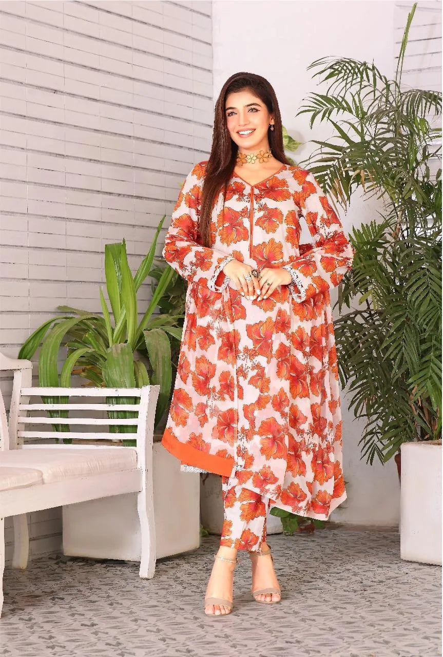 3 Pcs Women's Unstitched Printed Suit
