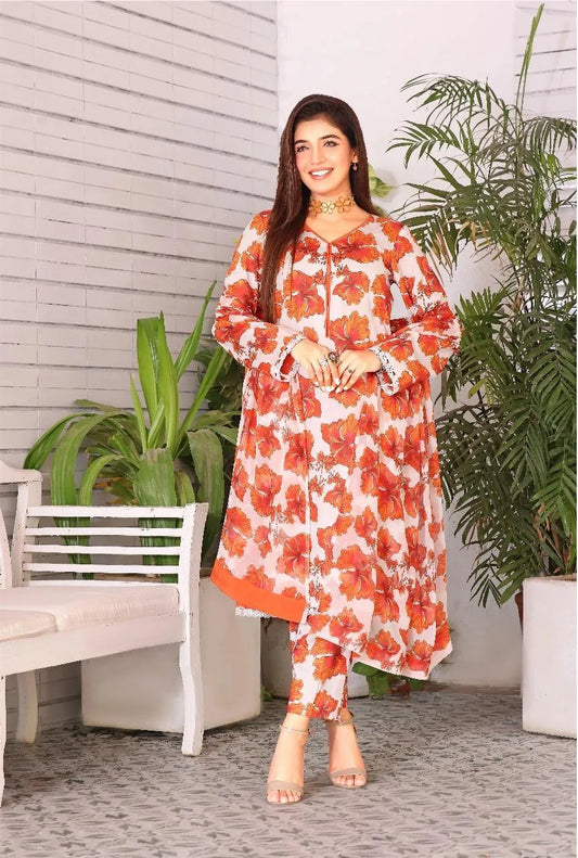 3 Pcs Women's Unstitched Printed Suit