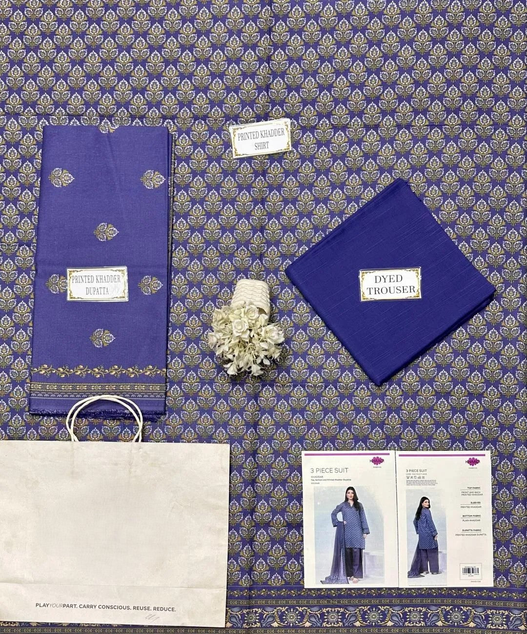 3 Pcs Women's Unstitched Printed Suit