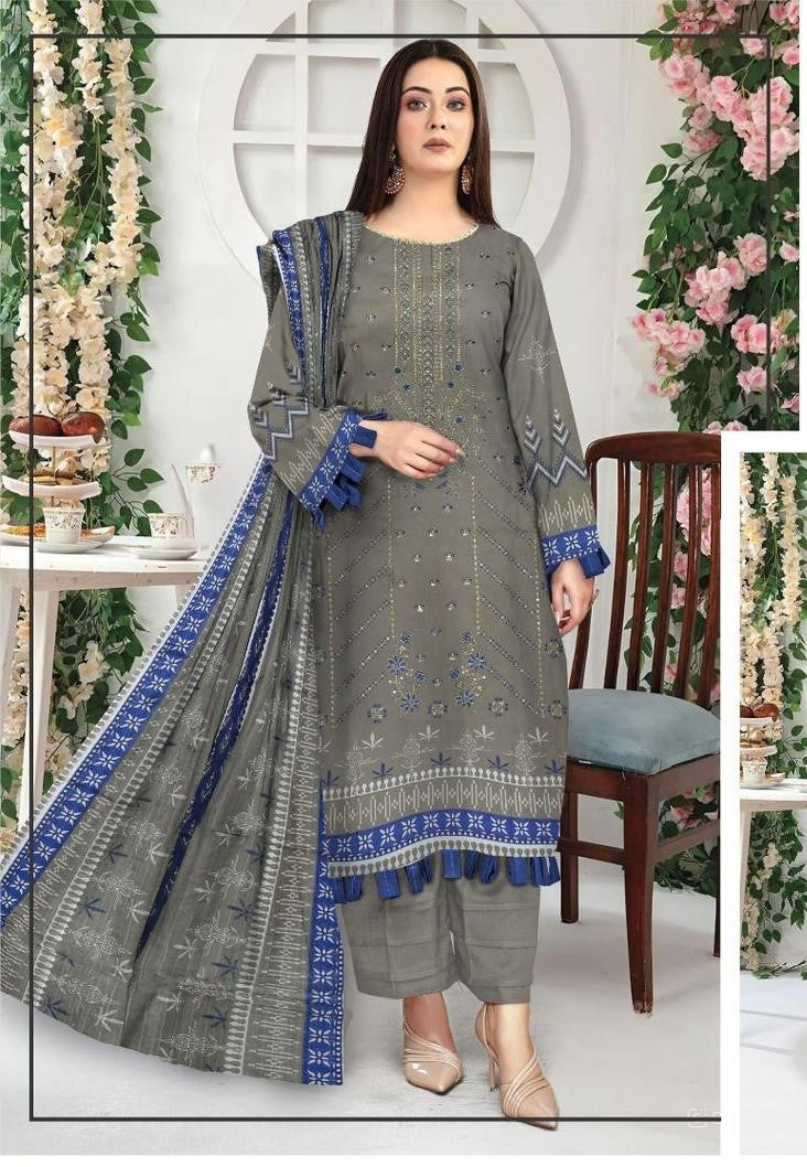 3 Pcs Women's Unstitched Linen Printed Suit