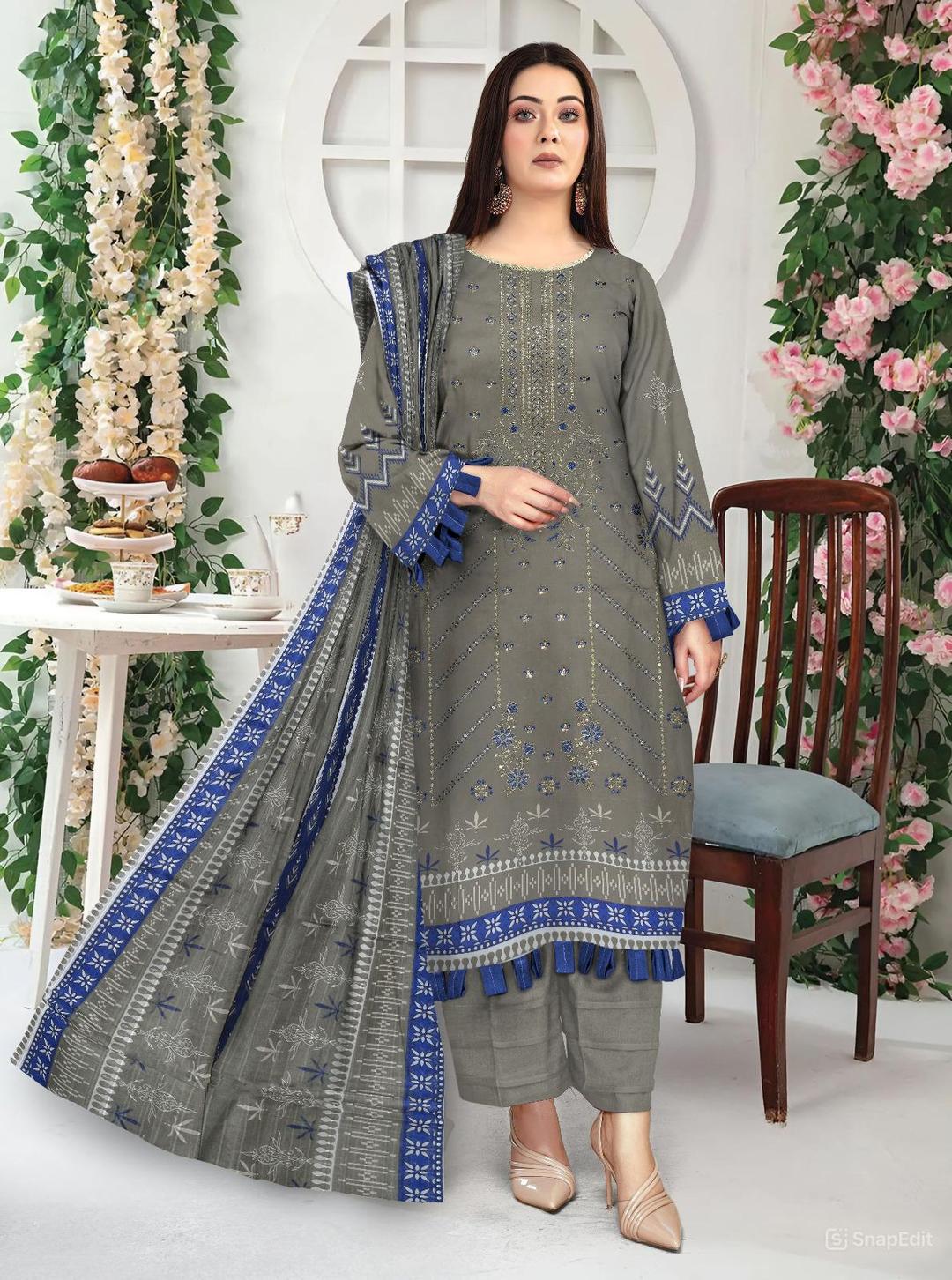 3 Pcs Women's Unstitched Linen Printed Suit