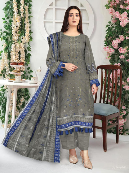 3 Pcs Women's Unstitched Linen Printed Suit
