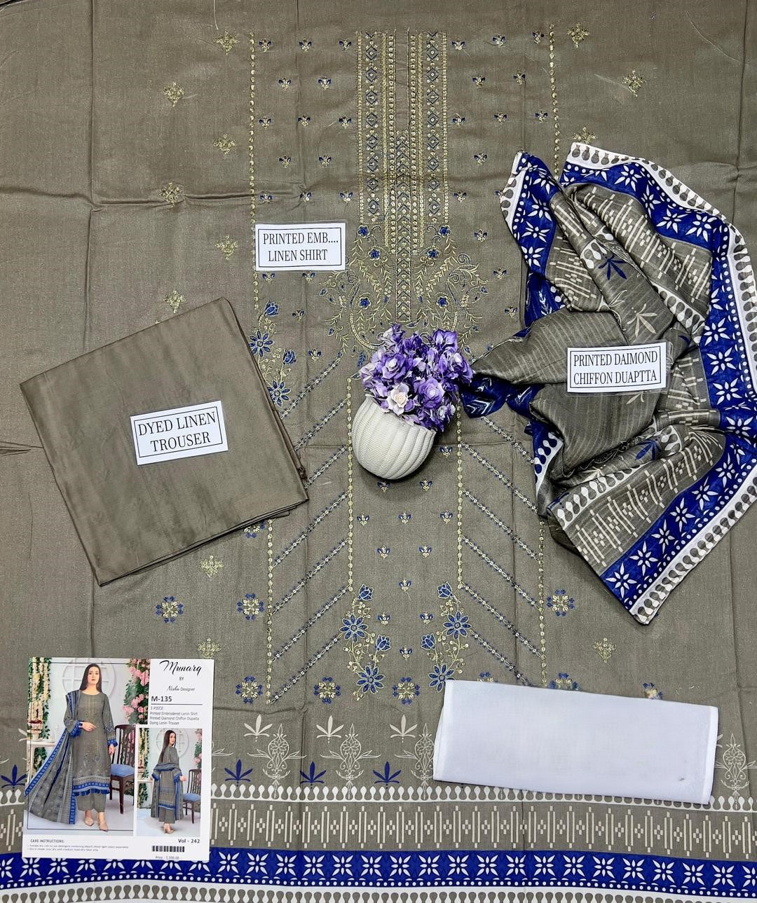 3 Pcs Women's Unstitched Linen Printed Suit