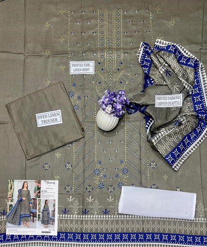 3 Pcs Women's Unstitched Linen Printed Suit