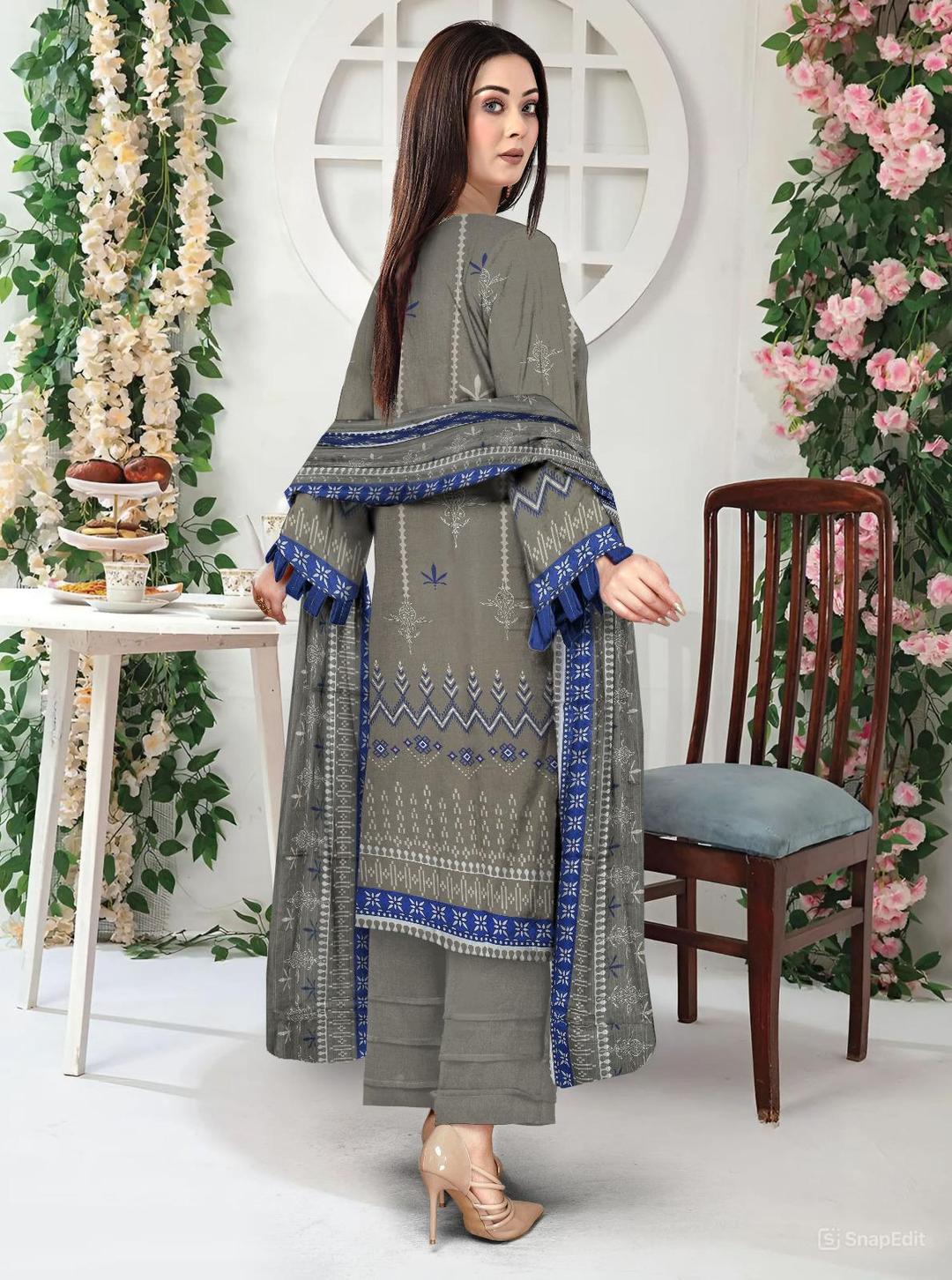3 Pcs Women's Unstitched Linen Printed Suit