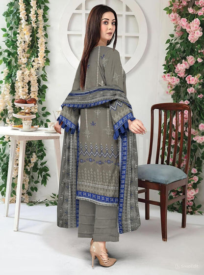 3 Pcs Women's Unstitched Linen Printed Suit