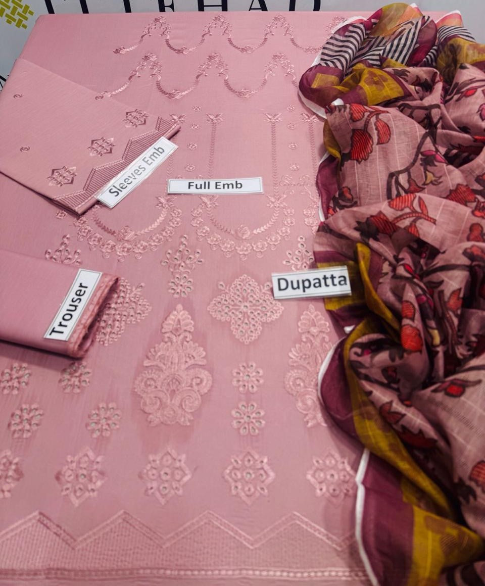 3 Pcs Women's Unstitched Embroidered Suit