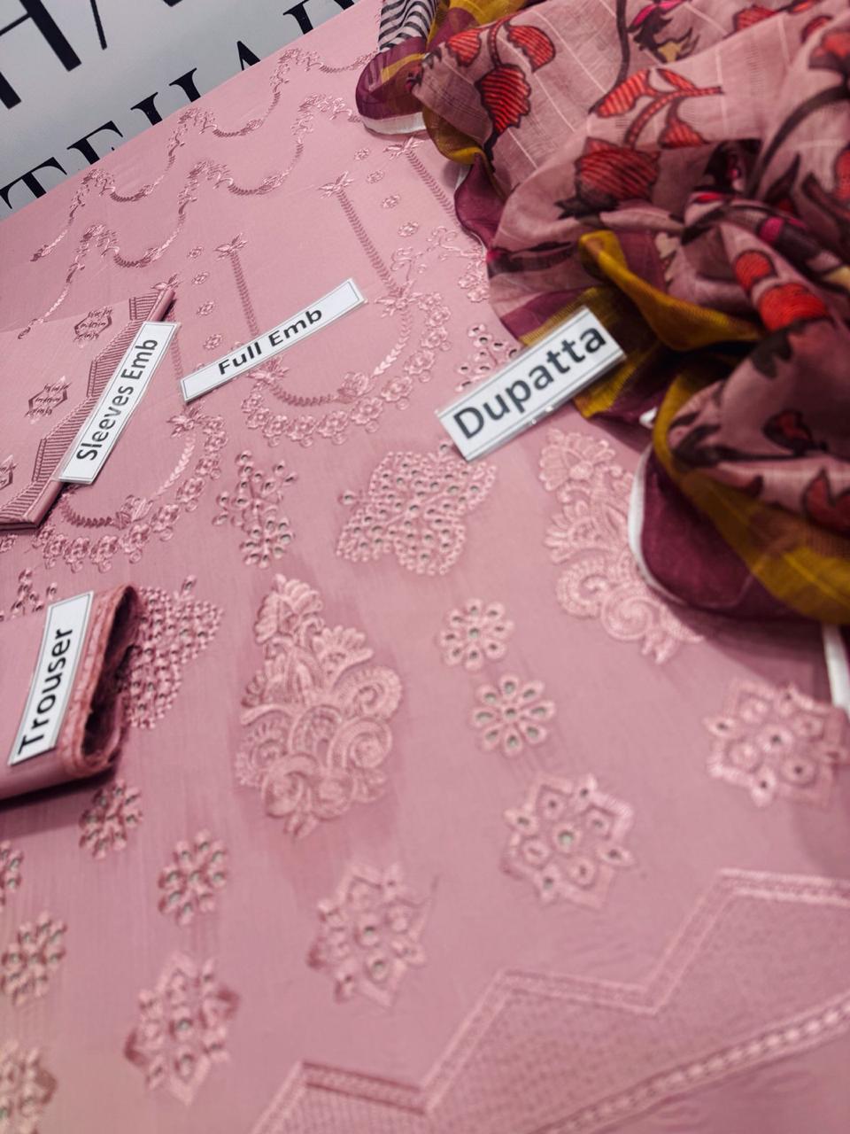 3 Pcs Women's Unstitched Embroidered Suit