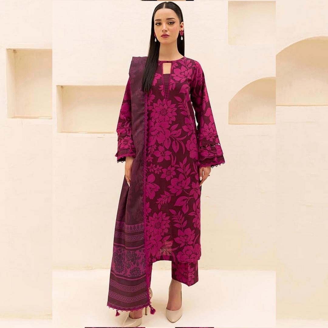 3 Pcs Women's Unstitched Digital Print Suit