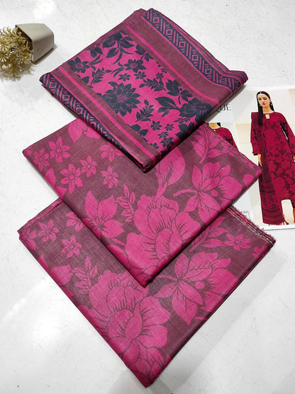 3 Pcs Women's Unstitched Digital Print Suit