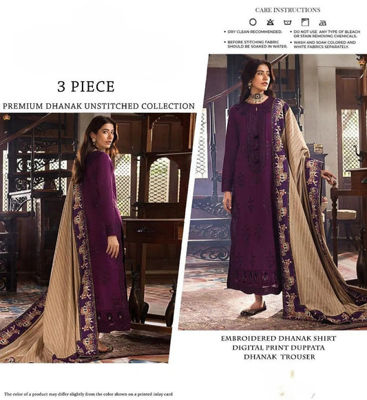 3 Pcs Women's Unstitched Embroidered Suit