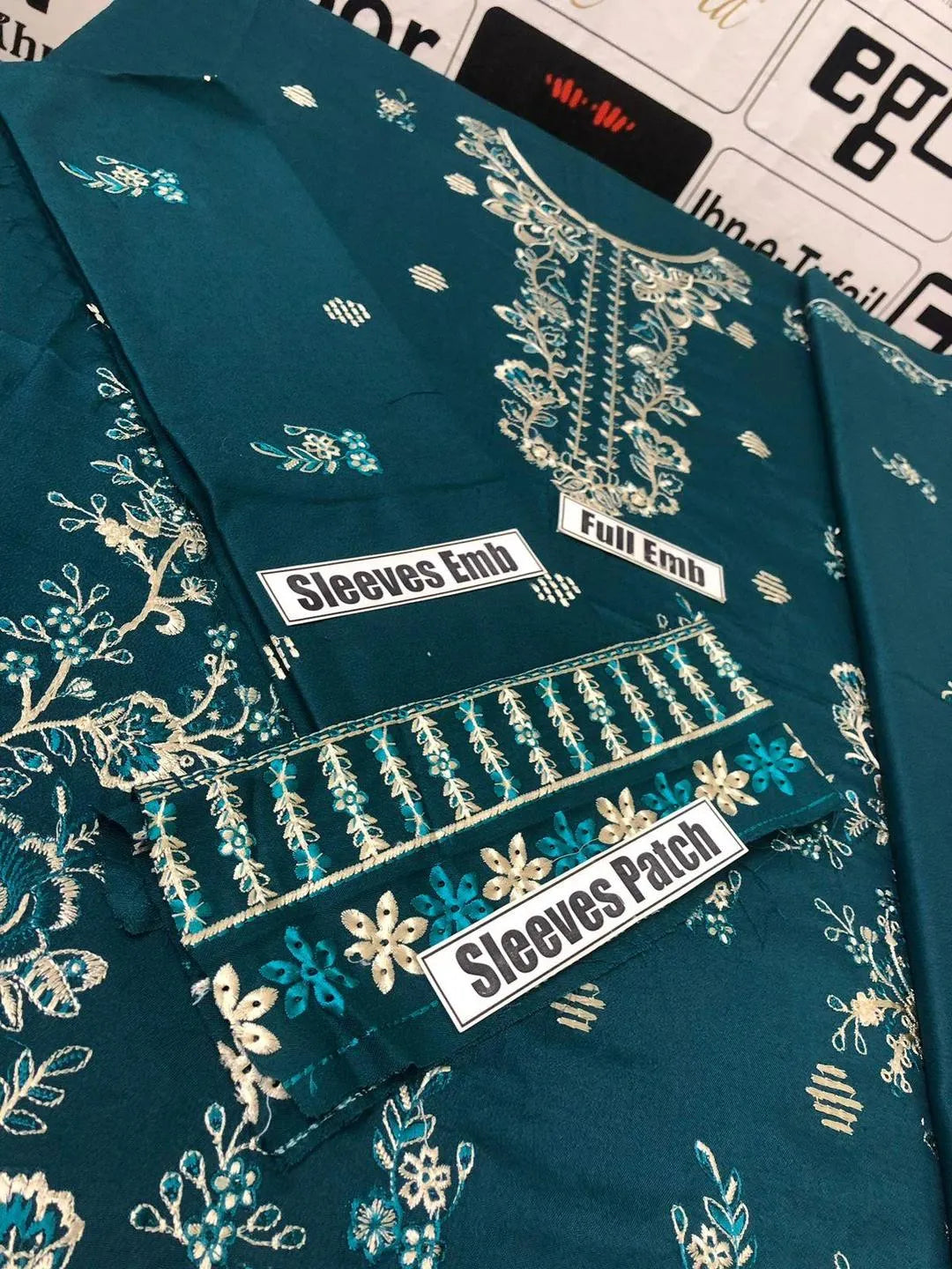 3 Pcs Women's Unstitched Embroidered Suit